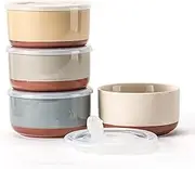 Chubacoo Ceramic Bowl with Lid: 20 oz Microwave Safe Porcelain Soup Containers for Food Storage, Meal Prep, Working Lunch, Picnic & Camping - 5-Inch Set of 4 Dipped Color & Speckle