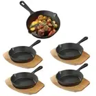 Cast Iron Skillet with Wooden Base (Set of 4) - Cast Iron Frying Pan Small Sk...