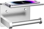 Toilet Paper Holder with Phone Shelf 304 Stainless Steel Wall Mounted Toilet Paper Roll Holder - Rustproof and Bathroom Washroom Tissue Roll Holder with Storage Shelf - Silver