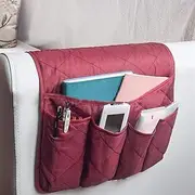 Sofa Armrest Organizer Pockets,Hanging Storage Bag,Sofa Armrest Organize Remote Control Holder Armchair Caddy Organizer with 5 Pockets, Non-Slip Couch Remote Control Holder Couch (Color : Red)