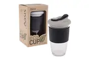 Oasis Coffee Tea Borosilicate Glass Takeway Eco Cup Mug Reusable 454ml Black