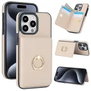 IPhone 15 Pro Max Case With Card Holder,Military Grade Drop Protection,Durable Shockproof Cover-White