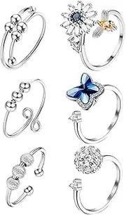 [Healeved] Adjustable Ring Set 6pcs Anxiety Ring Rotatable Fidget Toy Jewelry for Occasions