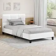 ALFORDSON Bed Frame Base King Single Size Platt Series, Mattress Topper Platform Foundation with PU Leather Upholstery for Bedroom, White