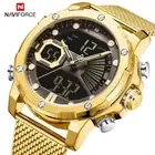 NAVIFORCE Men Quartz Watch Meshband Wristwatch Big Case Digital LED Alarm Watch