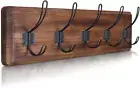 Dark Wash Brown Rustic Coat Rack Wall Mount with 5 Hooks, Solid Pine Wood 24 Inc