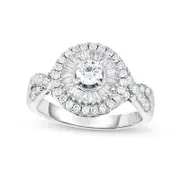 1.25 CT. T.W. Natural Diamond Double Frame Twist Shank Engagement Ring in Solid 14K White Gold