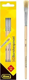 Idena 90097 Bristle Brush, Size 10, with Unpainted Wooden Handle, Set of 12, Painting Brushes for School Children Hobby Artists