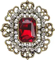 [Marsrut] (1PCS) Victorian Vintage Brooch Pin - Crystal Emerald and Ruby Lady Accessory, Ideal for Gift (Red Color), Zinc, no gemstone