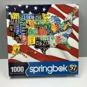 NIB Springbok Puzzle US License Plates United States Map 1000 Piece Sealed 2020