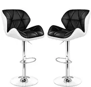 ALFORDSON Bar Stool 2Pcs Adjustable Kitchen Stools Willa Swivel Counter Barstools Black & White Dining Chair in 62-84cm Seat Height with Anti-Slip Floor Protector for Home Bar Dining Room