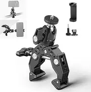 NEEWER Super Clamp with Ballhead, Cold Shoe, Phone Holder and Action Camera Mount Adapter for Flat/Round Surface Compatible with GoPro DJI iPhone 15 Pro Max, ST87