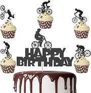 Opopark Pack of 26 Bicycle Cupcake Toppers, Cake Decoration, Glitter Bicycle Glitter Cake Toppers for Bicycle Theme, Party Decoration, Sports Party Decoration, Birthday Cake Decoration for Men and Boys