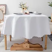 YZKITM Oval White Tablecloth 60 x 84 Inch Polyester Fabric Washable Table Cloth Decorative Solid Color Wrinkle Resistant Table Cover for Dining Party Wedding Camping