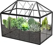 Gtouse Large Glass Terrarium House Planter House Shape Geometric Terrarium Pot for Succulent Cacti Air Plants Home Garden Indoor Tabletop Decor, Black