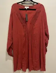 Autograph 24 orange/Saffron v neck blouse 3/4 roll tab sleeve Plus NWT