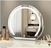 GDJIAYIYI Dressing Table Mirror with LED light, 360-degree rotatable smart touch screen Vanity Mirror with light, suitable for shaving, oval-shaped (White, 45L*46.5W)