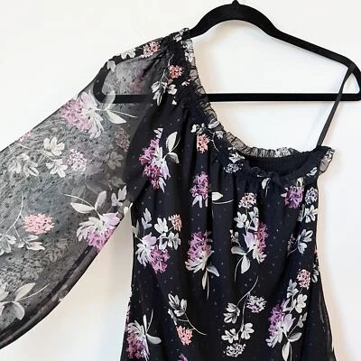 NWT WHBM Fairy Whimsigoth Dark Cottagecore Sheer Floral Purple Black Blouse Top