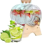 Glass Drink Dispenser, 1L/3L/5L Barrel Juice Dispenser with Tap and Stand, Jar Drinks Dispenser for Party Drink, Juice, Iced Tea, Lemonade, Cold Brew 3L