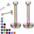 2pc 2mm Mini Crystal Steel Labret Lip Ring Stud Internal Thread 8mm Bar Piercing