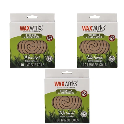 WaxWorks CITRONELLA & SANDALWOOD 10 Natural Mozzie Mosquito Repellent 30 Coils
