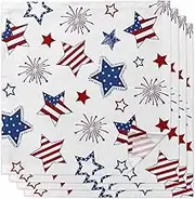 4th of July Patriotic 4 Pcs Cloth Napkins, Blue Red Stars Independence Day Firework Soft Washable Reusable Napkin Dinner Towel Decorative Towels Set for Kitchen Wedding Party, 20x20 Inch