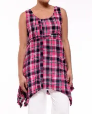 Tulip Clothing Libby Womens Tank Top Blouse in Azalea Plaid