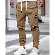 Men's Cargo Pants Trousers Drawstring Elastic Waist Multi Pocket Plain Wearable Outdoor Daily Camping Hiking Fashion Classic ArmyGreen Black