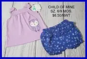 INFANT GIRLS CHILD OF MINE PURPLE & NAVY OWL RUFFLED BLOOMER SET (6/9 MOS.)