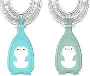 2Pcs Kids U-Shaped Toothbrush, 360 Degrees Toddler Toothbrush, Food Grade Soft Silicone Brush Head, Effective Deep Oral Teeth Cleaning Design Tooth Brush for Toddlers Children Ages 2-6 (Penguin Style)