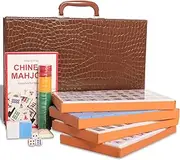 Chinese Mahjong Set, with X-Large (1.5") 144 Numbered Melamine Blue Tiles, 3 Dice and a Wind Indicator, Carrying Travel Case with English Instruction Included (Mah-Jongg, Mah Jongg, Majiang, Blue)