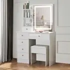 White Dressing Table Stool Set LED Makeup Mirror Vanity Desk Bedroom Table AU