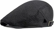 Inlefen Men Women Mesh Flat Caps Summer Breathable Hollow Beret Flat Caps Duck Glasses Sun Hat, Black, 55-60