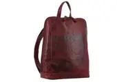 Milleni Ladies Nappa Leather Bag Twin Zip Backpack w/ Zipped Pocket - Cherry Red