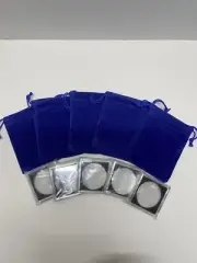 5 Royal Blue Velvet Gift Bags With 5 American Silver Eagle Tetras (No Coins)