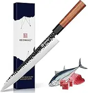 KEEMMAKE Sushi Knife - 10 inch Yanagiba with 440C Stainless Steel Blade, Japanese Sashimi Knife with G10 Bolster and Octagonal Rosewood Handle, Gift Box Included