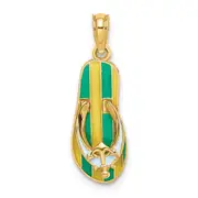14k Yellow Gold 3D Enamel Anchor On Stripe Flip-Flop Charm