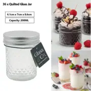 36pcs x 200ml Quilted Glass Conserve Jar Airtight Lid Honey Jam Storage Jars