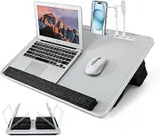 iXTRA 2-in-1 Bed Table & Lap Desk with Soft Cushions, 17inch Laptop Desk for Bed, Foldable with Wrist Rest, Computer Tray Table with USB-Tablet & Phone Holder, Ideal for Bed Desk, Sofa & Chair-60*40cm