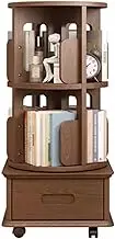 Rubber Wood Rotating Bookshelf Wood Spinning Bookcase Storage Rack with Wheels Book Rack Bookcase for Bedroom, Study Room