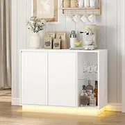 Sideboard Buffet Cabinet with LED Light, Home Coffee Cabinet with Glass Rack, Kitchen Buffet Sideboard with Storage Door for Living Room Dining Room