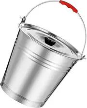 FONDOTIN Reusable Metal Bucket Stainless Steel Bucket with Lid Metal Oil Container Grill Accessory Grill Supplies Charcoal Storage Bin Silver Stainless Steel