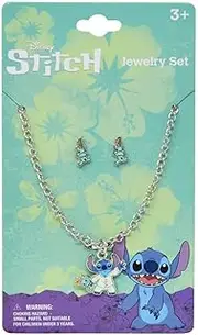 Disney Jewelry Set for Girls - Dress Up Accessories Bundle with Necklace and Earrings Featuring Moana, Stitch, Bluey Plus Stickers, More | Disney Jewelry for Kids, Girls