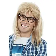 Garth Wig 90s Guitar Rocker Blonde Mullet Wig Mens 80s Punk Heavy Metal Blonde Mullet Wigs Compatible Garth Wig for Carnival