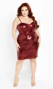 City Chic Ladies Girly Sequin Sleeveless Dress sizes 16 18 20 22 Colour Ruby
