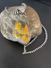 BumbleBee Jasper Pendant Navajo Pearls Sterling Silver Necklace 10556