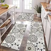 Bsmathom Boho Kitchen Rugs Sets 3 Piece, Farmhouse Non Slip Kitchen Rugs and Mats, Washable Kitchen Mats for Floor Non Skid Kitchen Runner Rug, Kitchen Floor Mat for Laundry Room Entryway Hallway