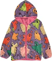[GuoChe] Girls Sherpa Lined Hoodie Happy Halloween Colorful Ghosts Toddler Girls Hooded Jacket Peach Girls Fleece Zip Up