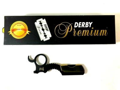 100 Derby Premium Double Edge Razor Blades + Metal Ring Razor BLK GOLD