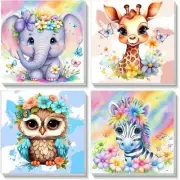 4 Pack Framed Paint By Numbers for Kids Cute Animals Paint By Numbers Kit